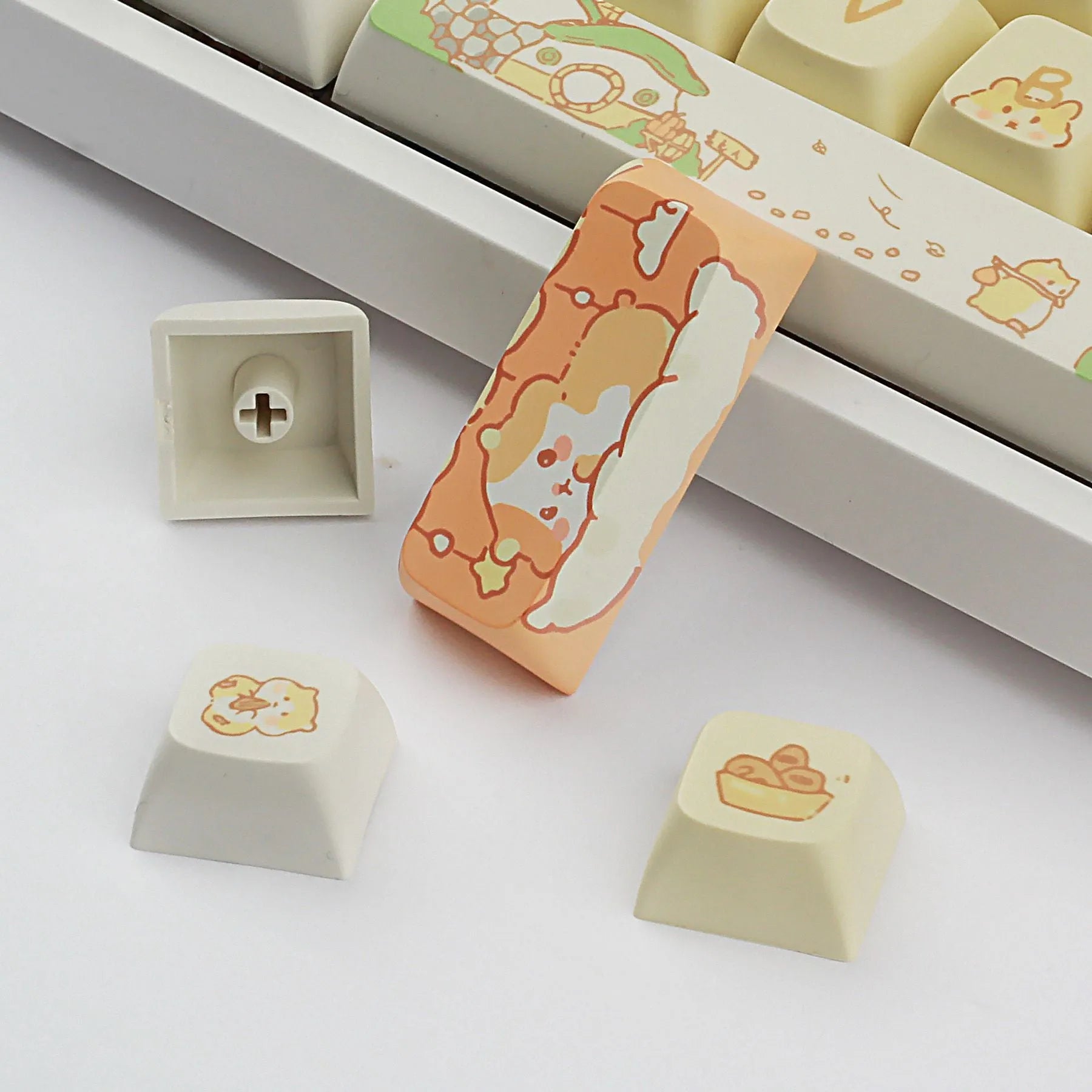 Custard design mechanical keyboard keycaps for 68 75 98 100 column layouts in grey and yellow colours