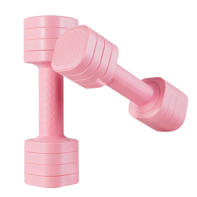 Women's detachable dumbbell set in pink, blue, black, and purple colours with ABS plastic construction