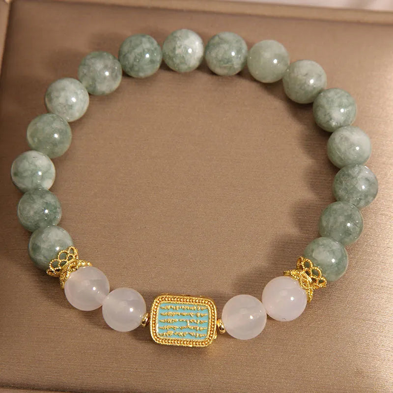 Oil green emerald crystal bracelet with five Buddhist scripture charms for women