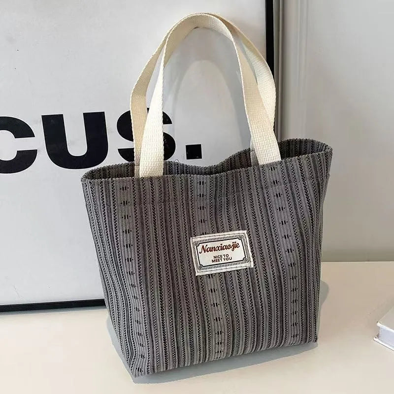 Japanese style corduroy handbag with large capacity and internal organisers in dark brown colour