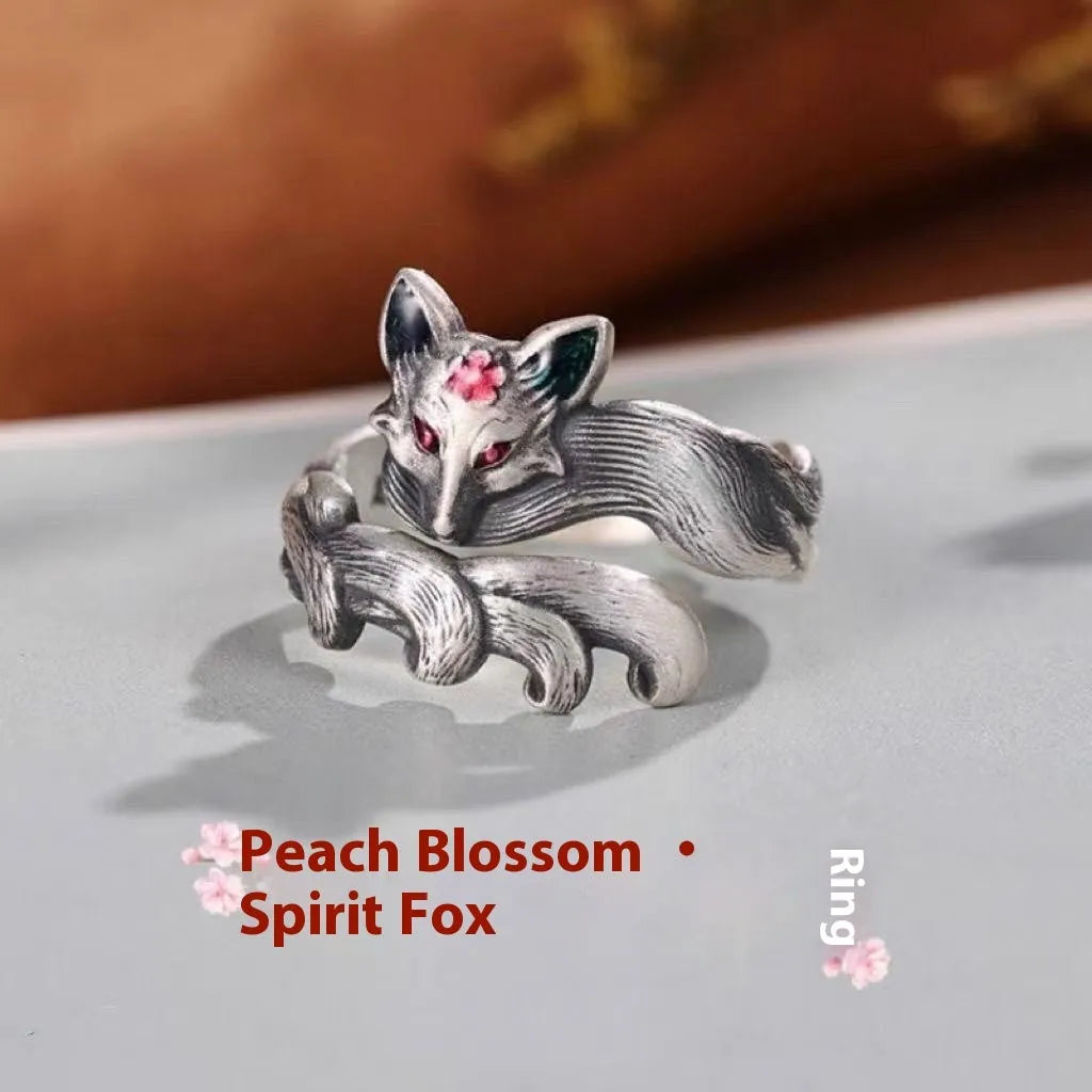 Zinc alloy open mouth ring M1307 peach blossom fox colour vintage nine tail spirit motif female accessory