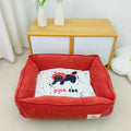 Cotton dog bed with fine velvet surface in Chinese red colour showing 50x40cm size