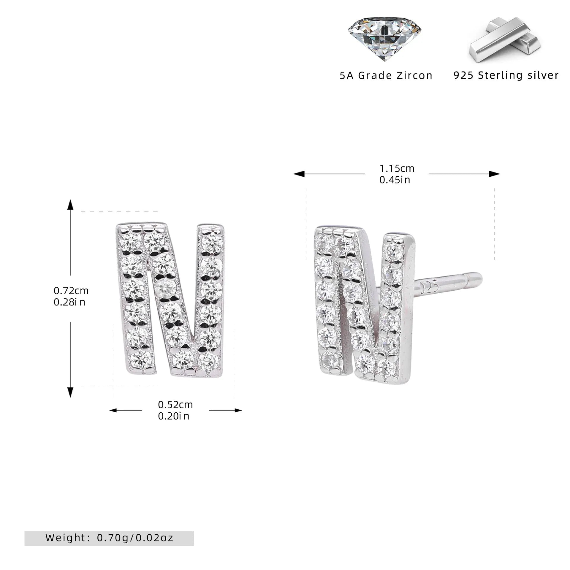 925 silver letter ear stud with electroplated gold finish, alphabet motif