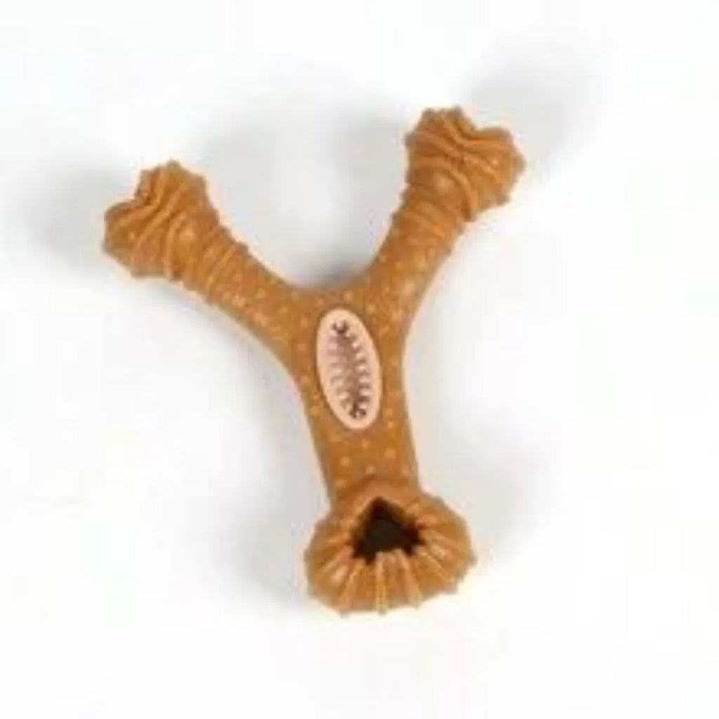 Natural rubber dog chew bone toy in 8-shape and Y-shape options for teeth cleaning and play