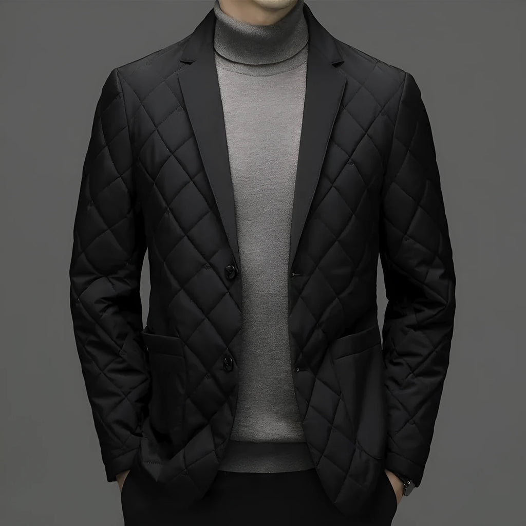 Men's thick lapel collar down jacket in regular cardigan fit with side pockets