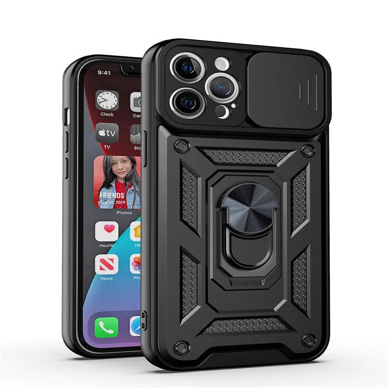 Sergeant sliding window mobile phone case with magnetic bracket in multiple colour options for iPhone devices