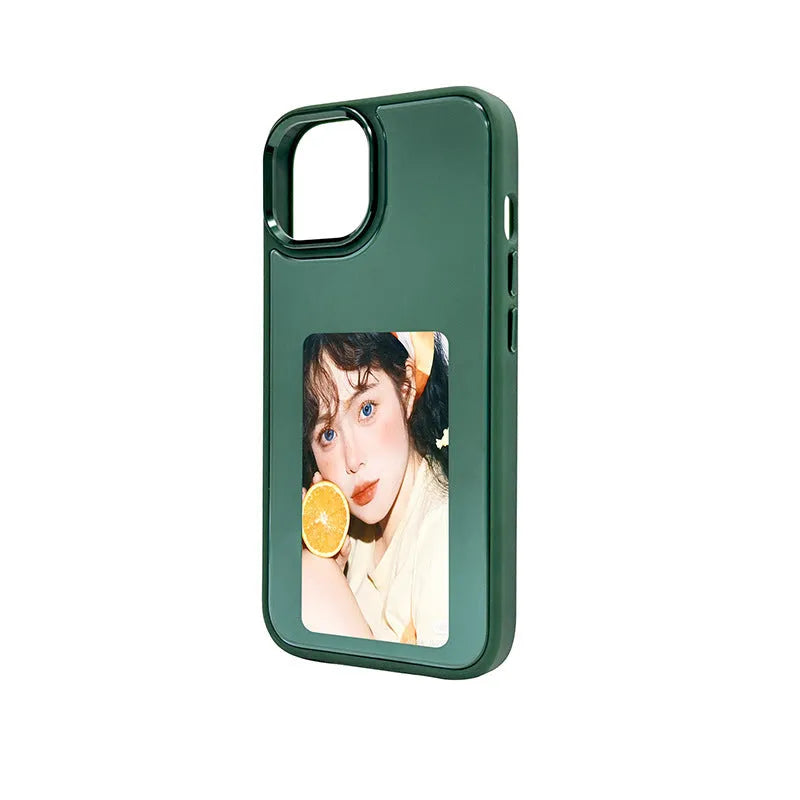 NFC projection screen phone case with four-colour e-ink display and integrated bracket for iPhone models