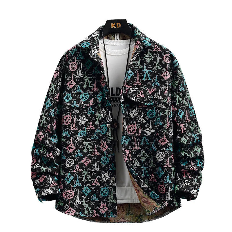 Casual lapel shirt coat in blue with long sleeves and straight hem, suitable for spring and autumn wear
