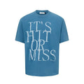 Men's loose fit American retro style t-shirt with letter print design in blue colour