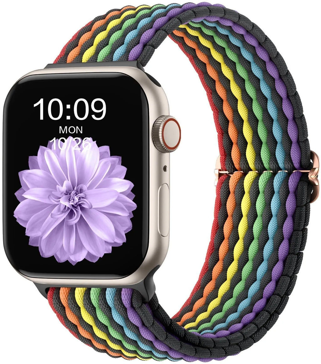 Nylon woven strap with adjustable buckle for Apple Watch, available in black and multiple colours, 38/40/41mm size
