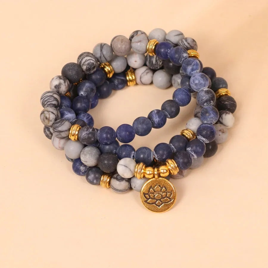 Blue patterned network stone bead multi layer alloy bracelet jewellery