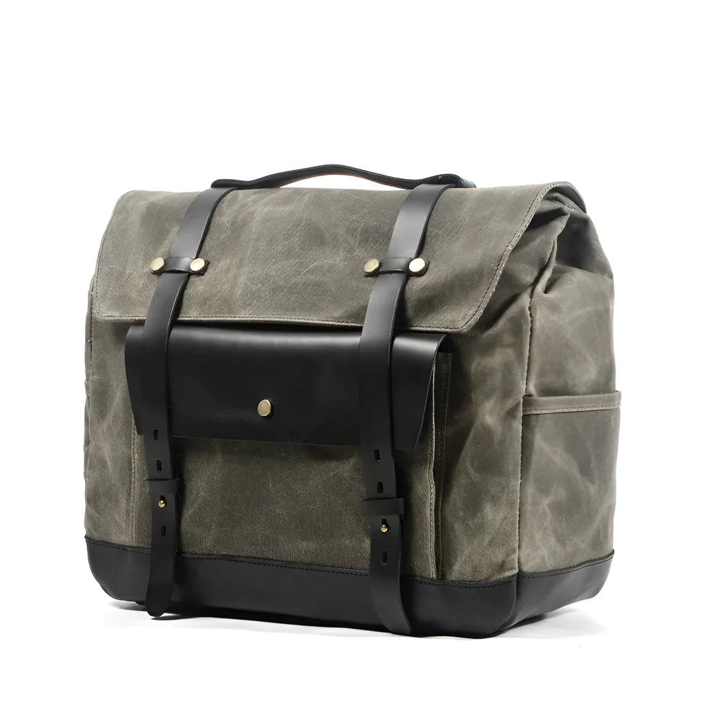 Knight cotton messenger bag in retro style showing internal phone and document pockets.
