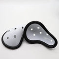 Rubber sports genital protector for adults and children, used in boxing, rugby, hockey, and martial arts.
