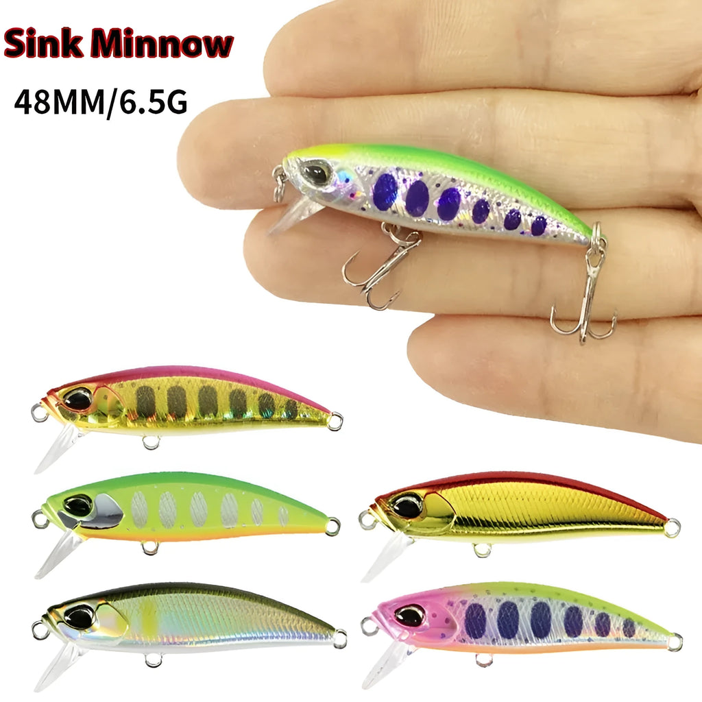 48mm submerged minnow fishing lure for mandarin fish and snakehead in multiple colour options