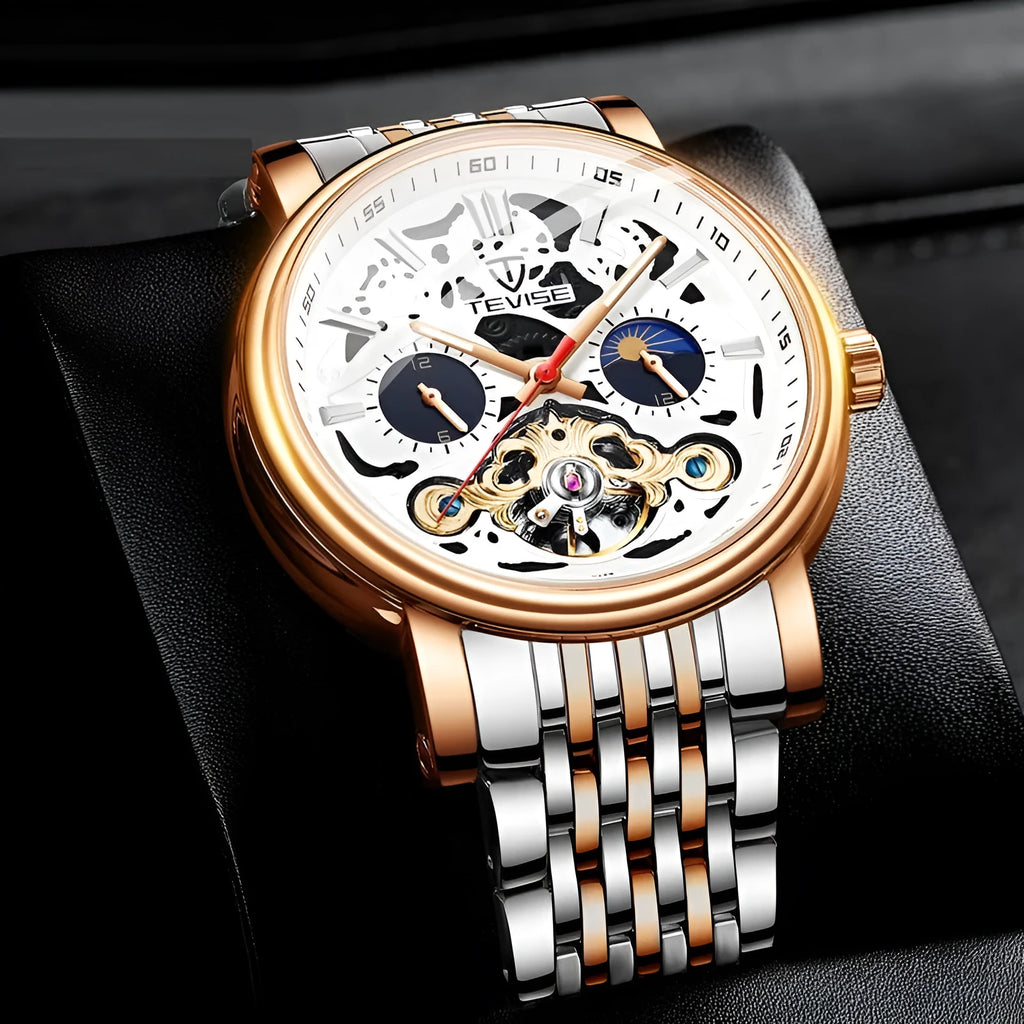 Men's mechanical tourbillon watch with luminous hands and waterproof design in multiple colour options