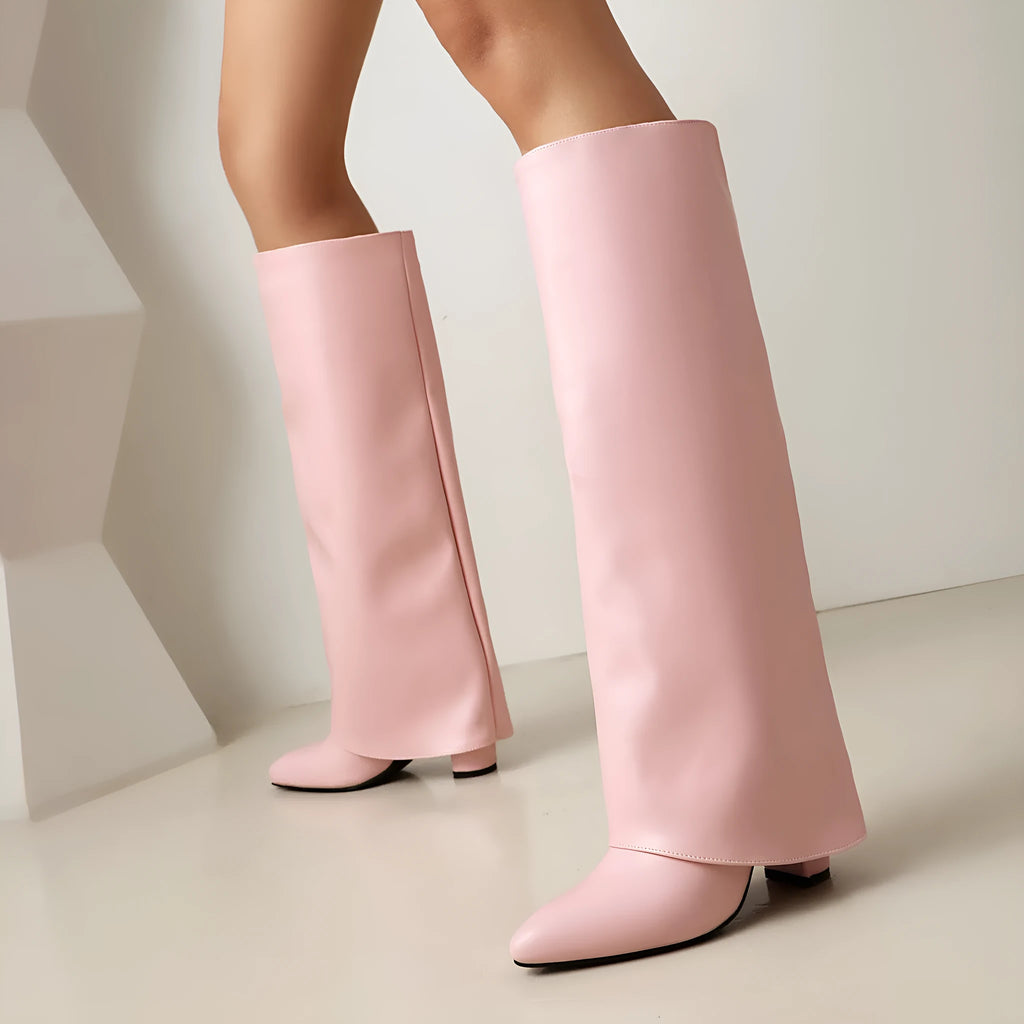 Women's plus size thick high heel boots in artificial PU with high cylinder length