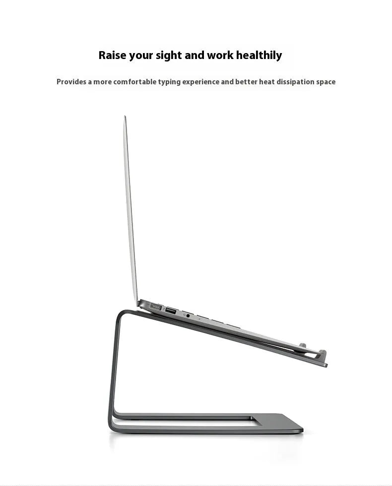 Aluminium alloy laptop stand riser in black or silver with 18.5cm height and non-slip silicone pads