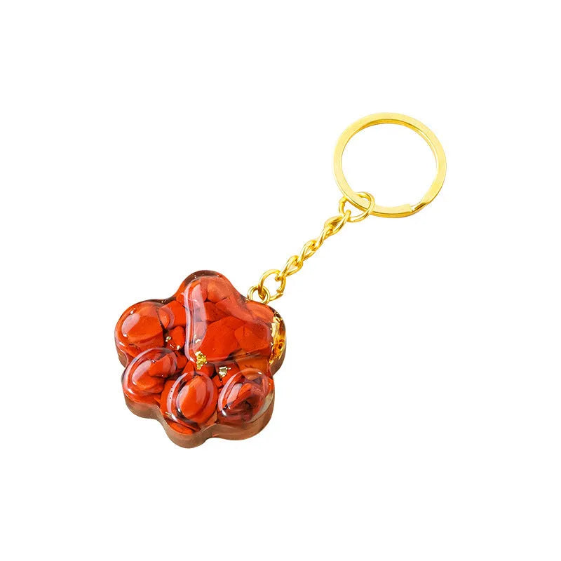 Natural crystal cat's paw keychain pendant in choice of ten stone colours including amethyst and turquoise.