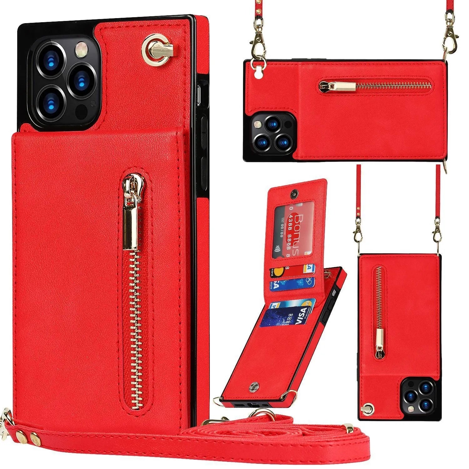 Leather and TPU mobile phone case in black, shown on a compatible smartphone.