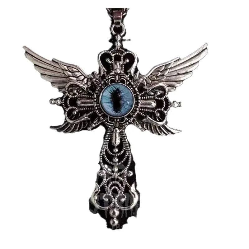 Alloy devil wings cross pendant necklace geometric shape in five colour options