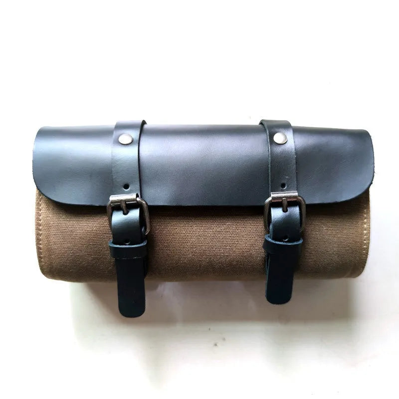 Knight cotton messenger bag in retro style showing internal phone and document pockets.