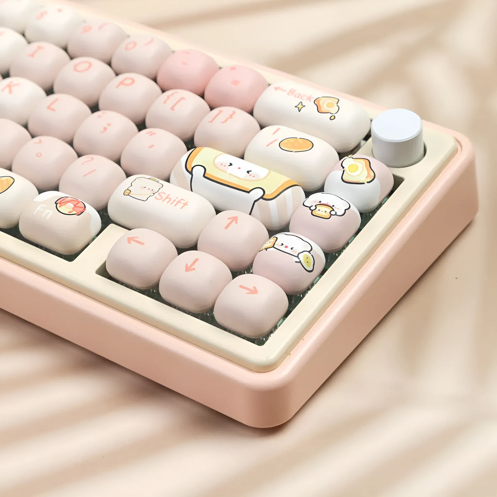 Full set of PBT mechanical keyboard key caps with Bread Bear design in thermal sublimation print