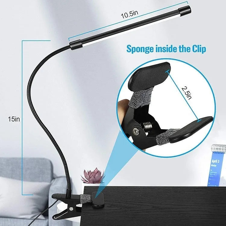 Black and white 26cm USB-powered LED desk lamp for student study use