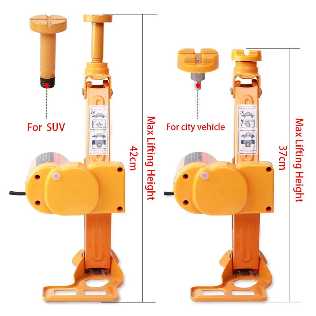 Yellow car electric jack set with hydraulic lift and electric wrench for tyre changes