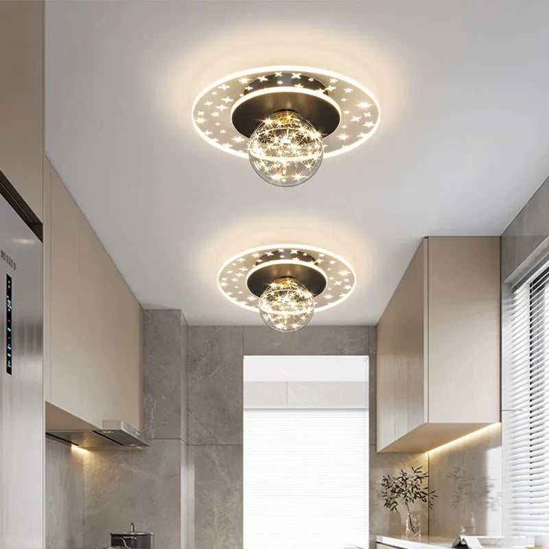 Modern slim LED ceiling lamp for corridors in gold, black, or white finish with dimmable light.