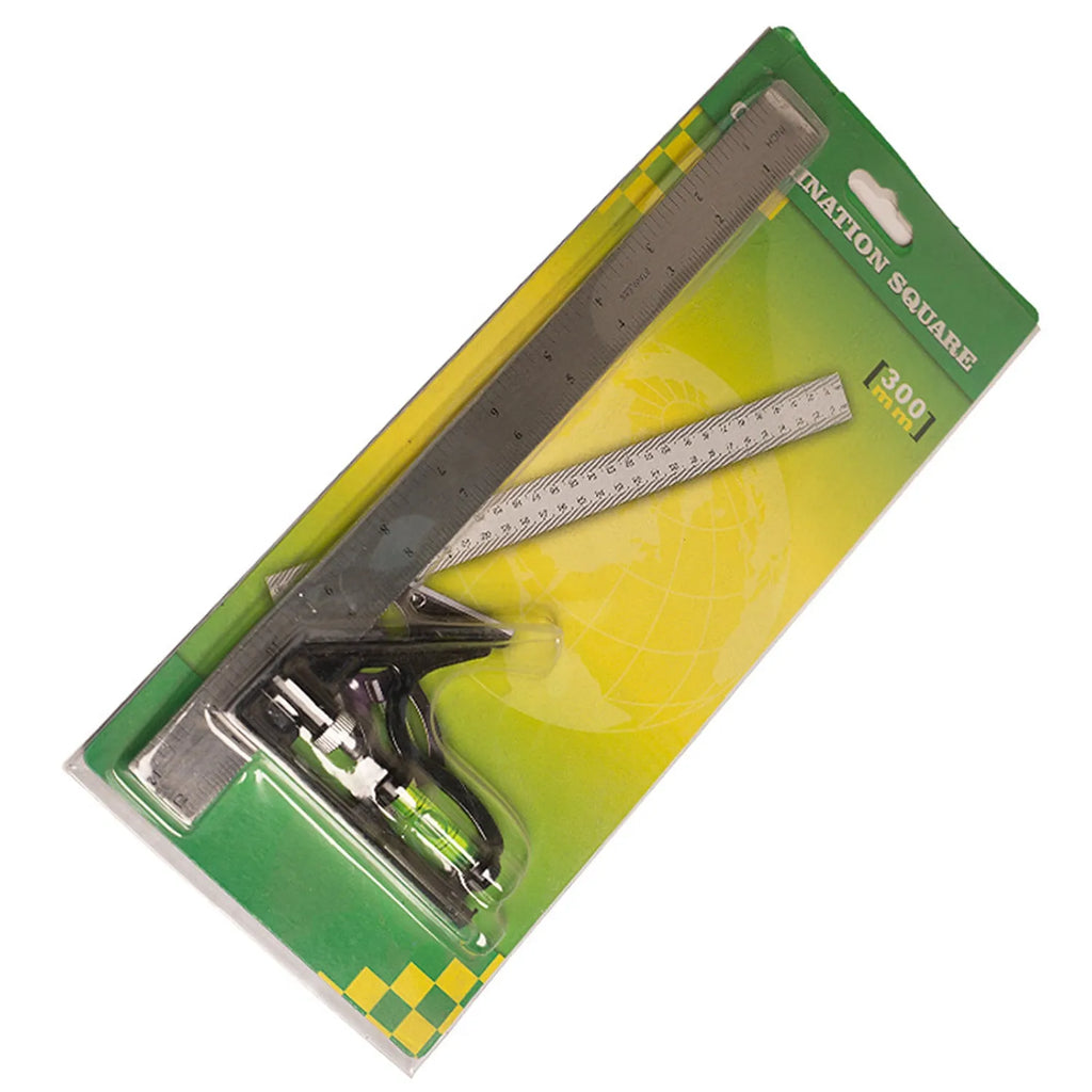 Two thin red 7-inch metal combination angle rulers with metric scales inside a transparent plastic storage bag.