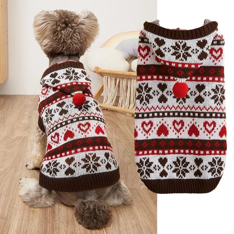 Acrylic knitted dog sweater with snowflake striped camouflage pattern in pink blue grey colours