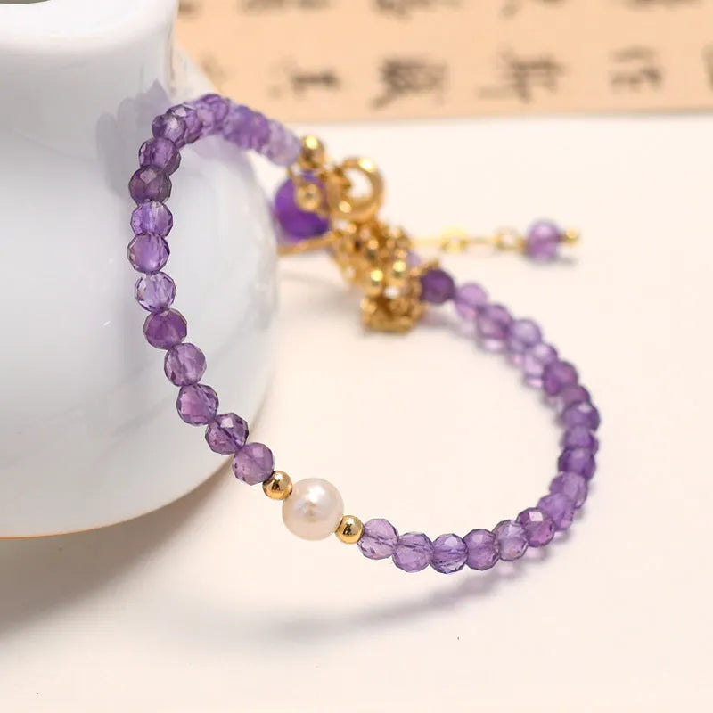 Amethyst-coloured Chinese style crystal bracelet with diamond-shaped electroplated beads for women