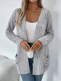 Solid colour long sleeve loose fit cardigan in black or grandmother grey colours