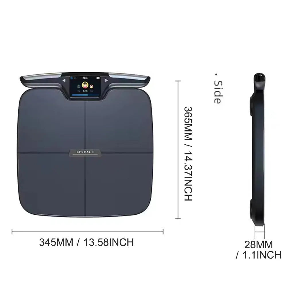 Black eight-electrode intelligent body fat scale on a floor