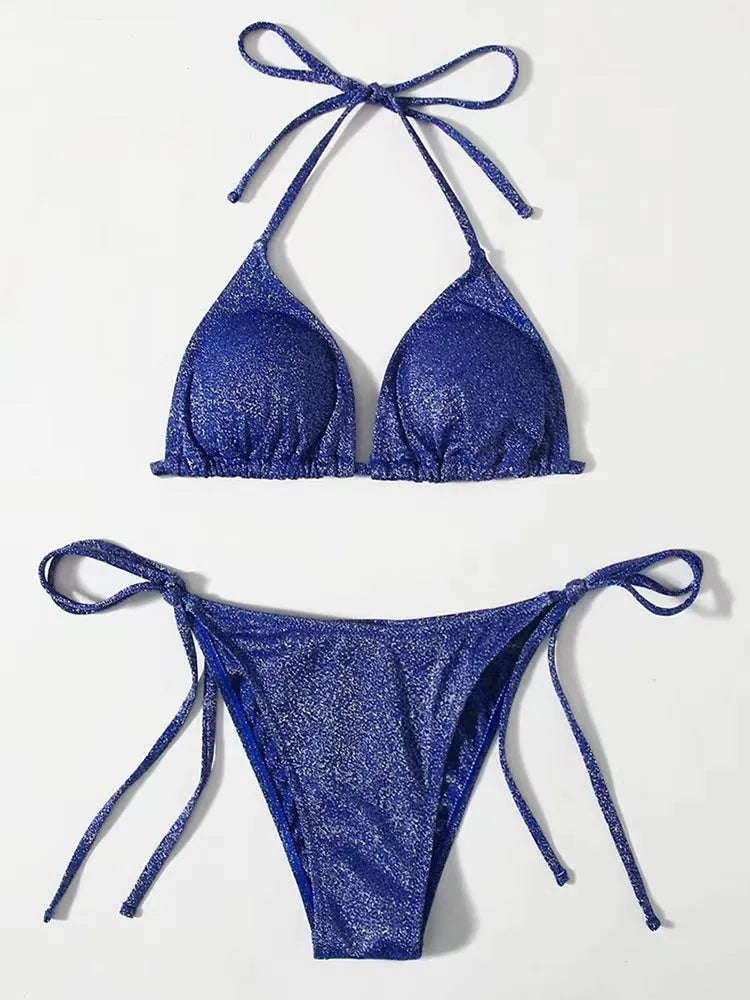 Women's split bandage design bikini swimsuit in polyester fabric