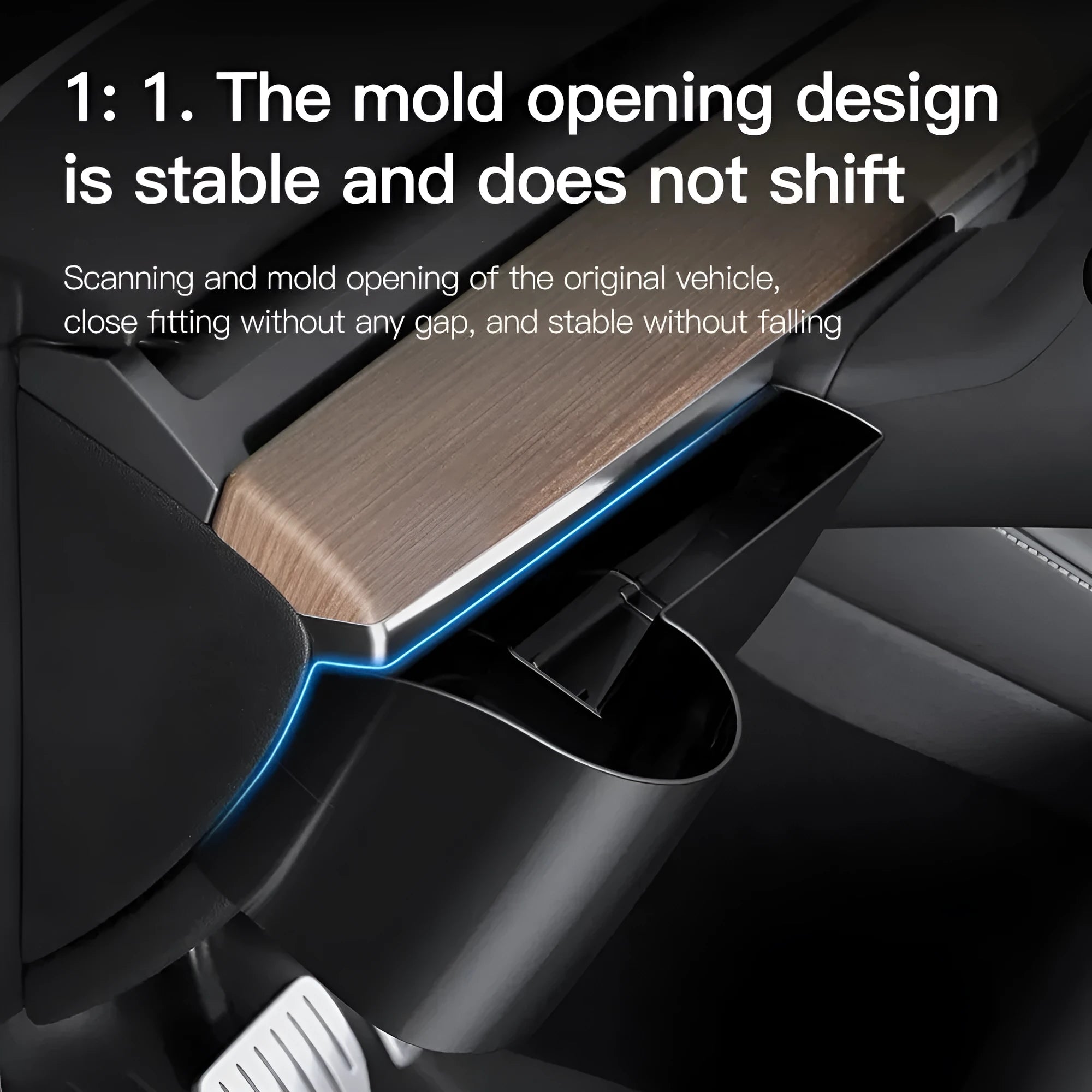 Plastic dashboard water cup holder designed for Tesla Model 3 and Model Y cars.