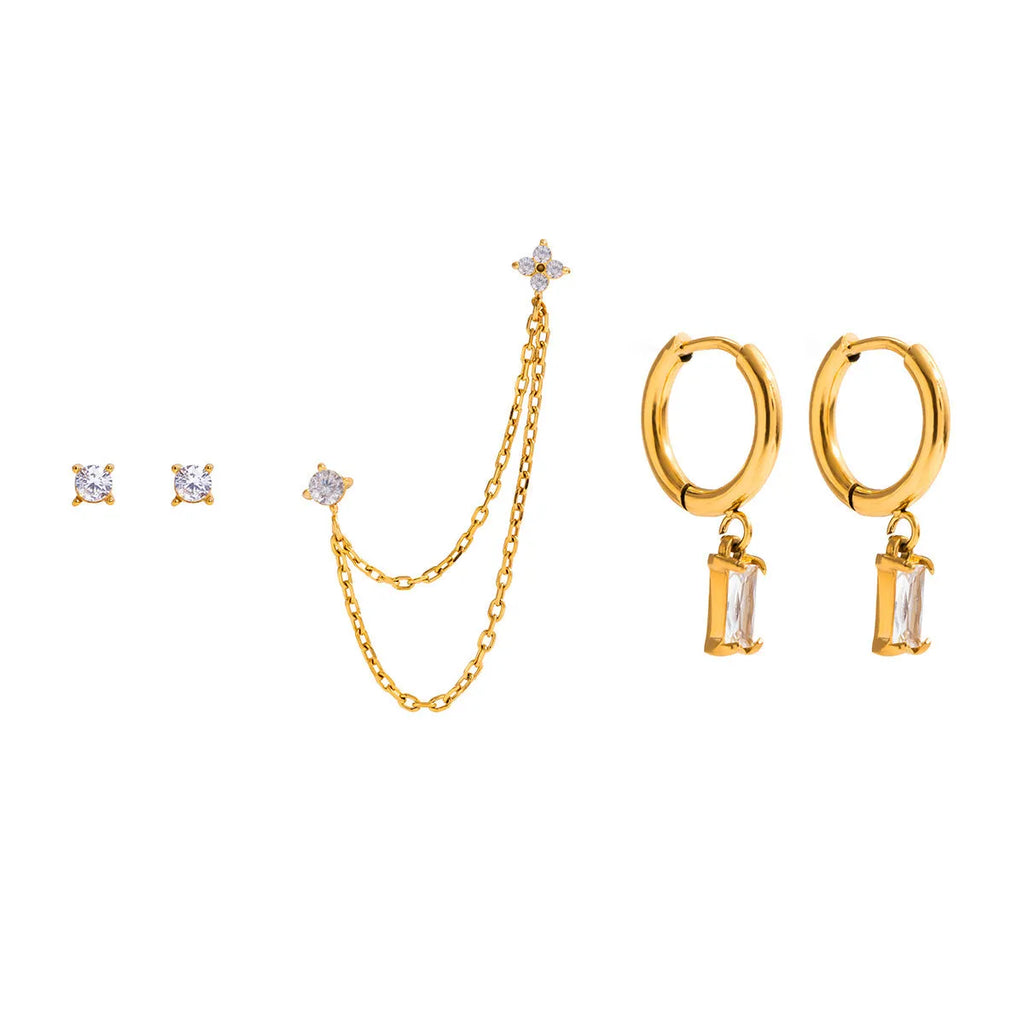 Stainless steel geometric earrings set for women, electroplated non-fading, 5 pairs per card, light luxury style