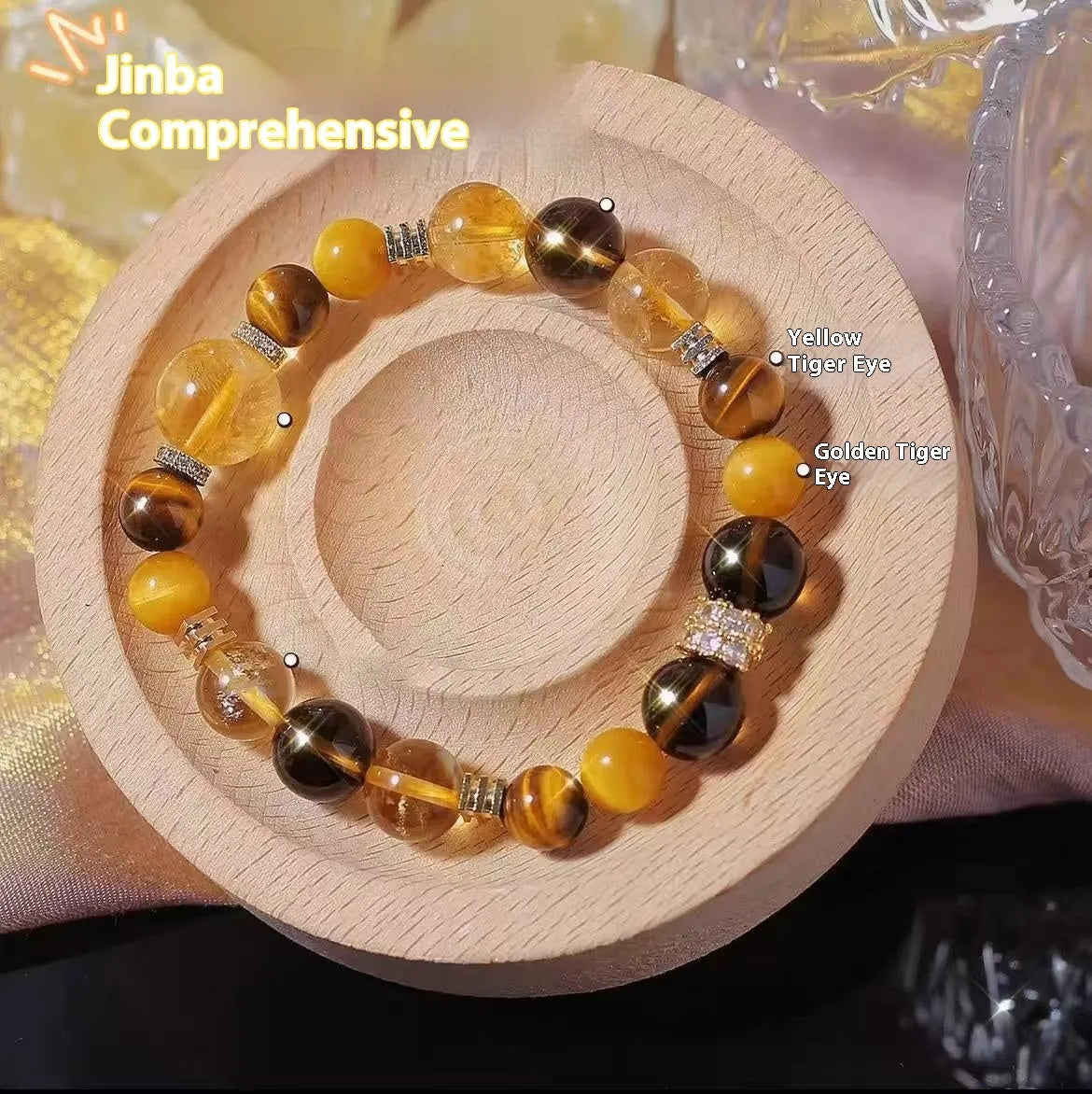 Women's natural yellow tower artificial crystal bracelet with 10mm string beads