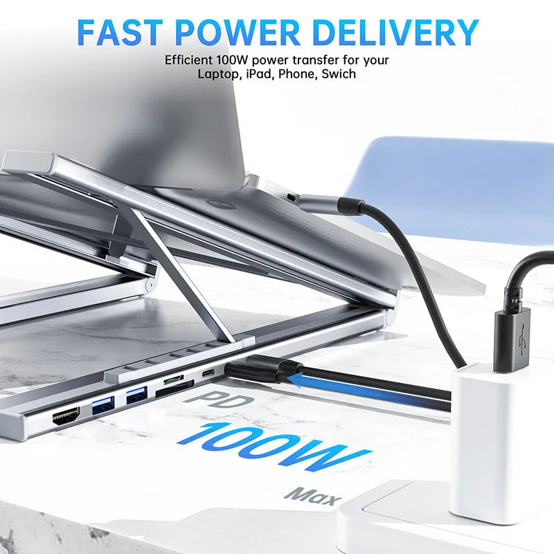 Aluminium alloy folding laptop docking station stand with multi-port HUB and 0.6m cable