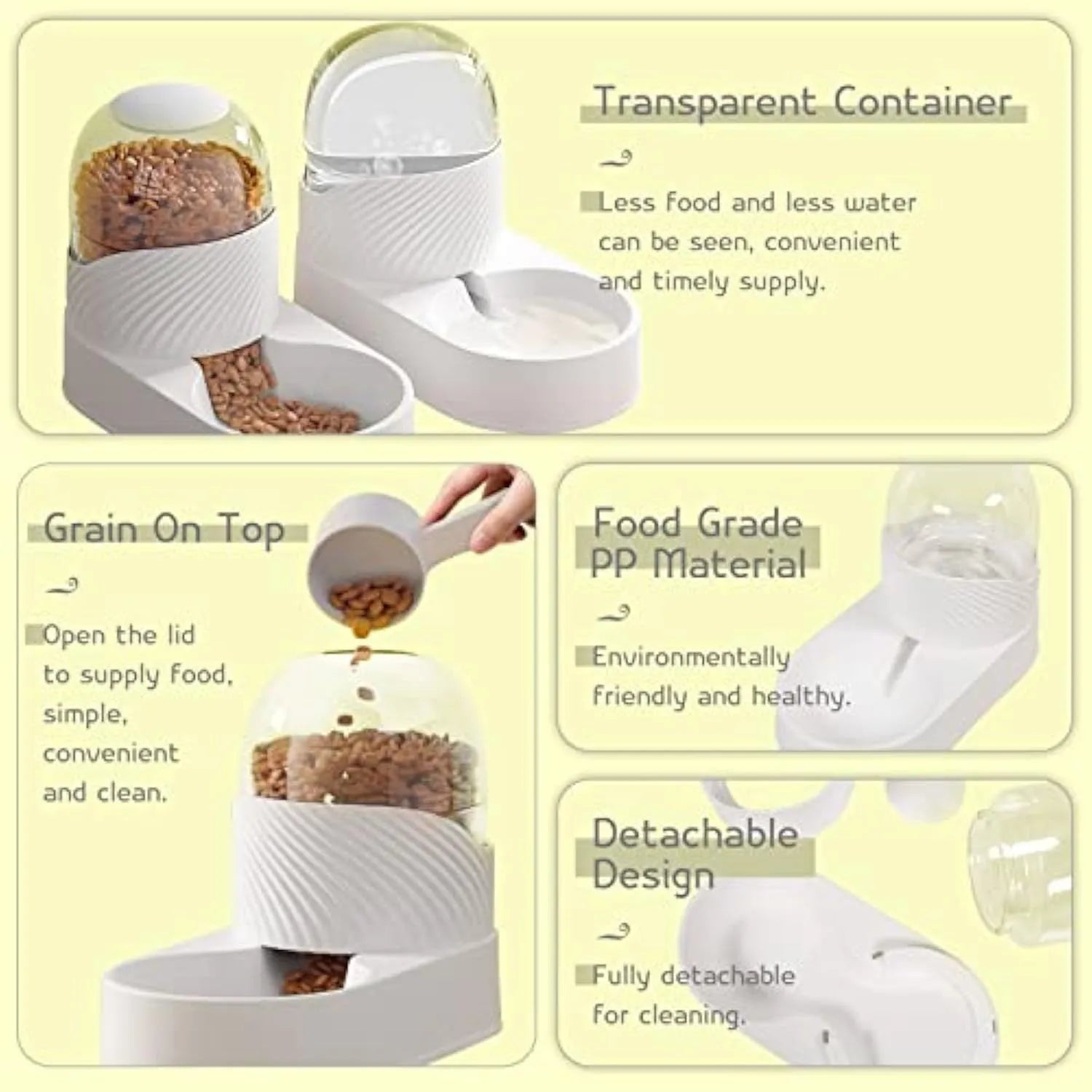 White automatic cat feeder and water dispenser set with 2 litre capacity gravity system