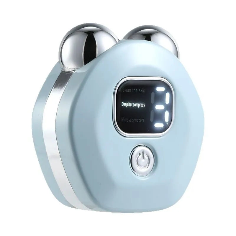 Portable hot compress charging micro current double roller facial massage instrument