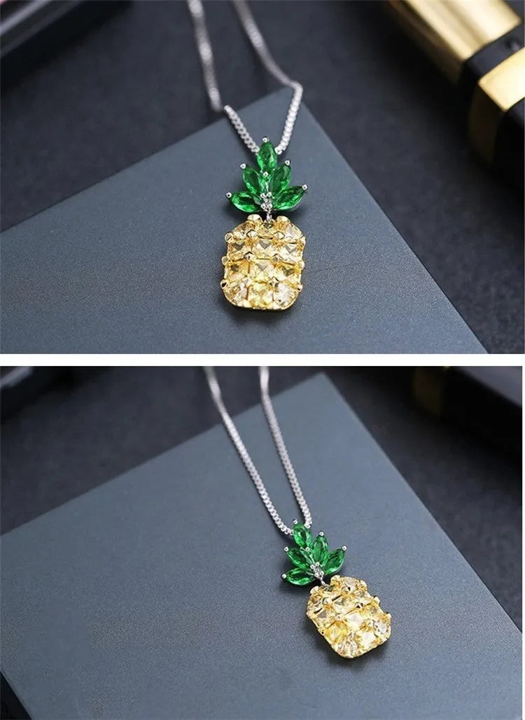 Korean women's necklace with geometric pineapple diamond pendant in silver finish