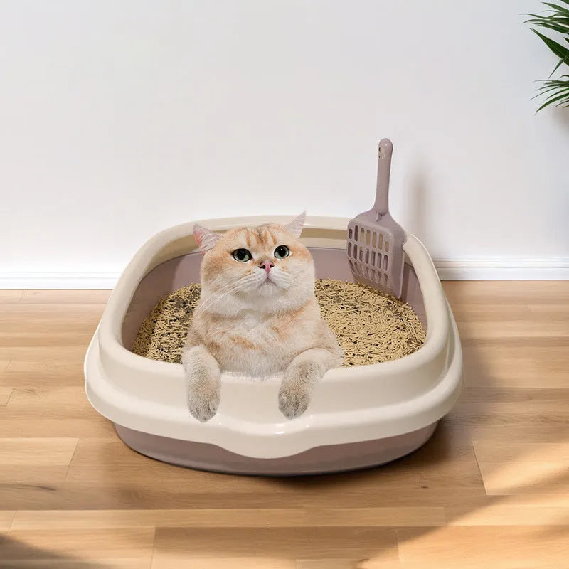 Plastic cat litter tray with scoop in blue color anti-splash design