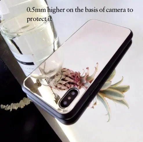 Black mirror back cover phone case for iPhone X showing reflective surface.