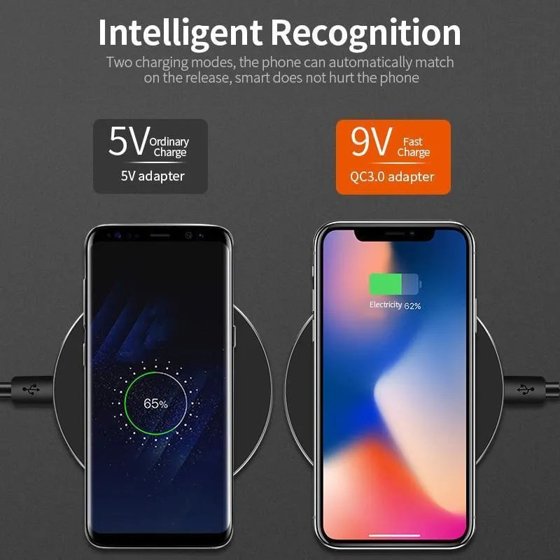 Black square GY-68 ultra-thin wireless fast charging pad on a desk.