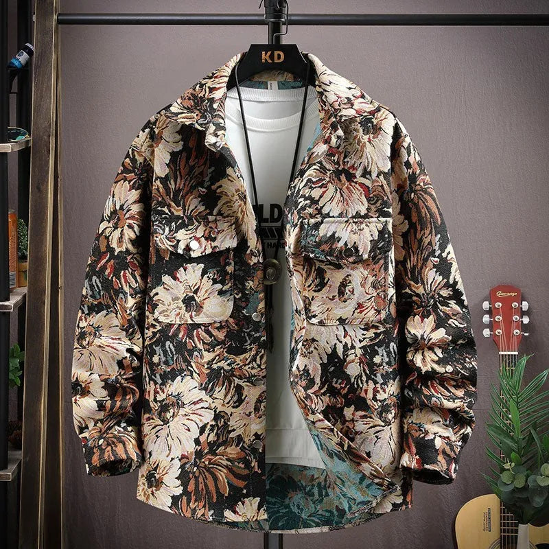 Casual lapel shirt coat in blue with long sleeves and straight hem, suitable for spring and autumn wear