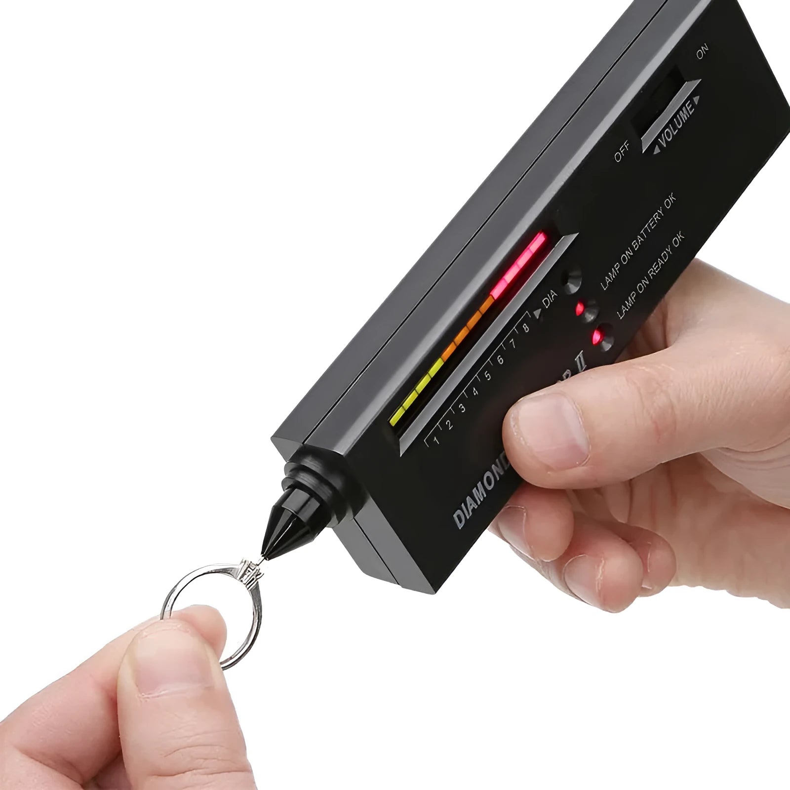 Black diamond thermal conductivity tester with metal probe measuring 135mm long for gem identification
