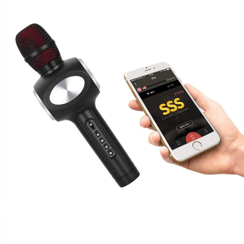 Yaerjia E108 mobile microphone karaoke system with integrated speaker in black, gold or pink colour options