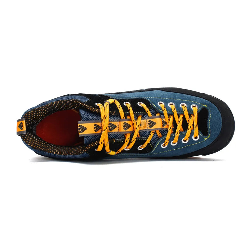 Men's hiking shoes with shock absorber sole in red and yellow, sizes 39 to 46