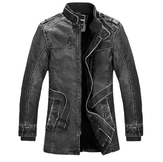 Duolino Classic Leather Jacket for men in genuine leather, blue colour, front view, size options M to 4XL